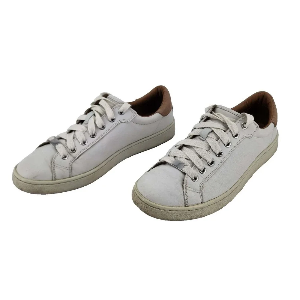 UGG South Bay Low Sneaker Women Size 10 White Leather Suede Tan Trim Good‎